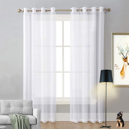 LIUNADM Gardine Halbtransparent mit Ösen 125 x 90 cm Polyester, mit Ösen Transparent Scheibengardine Voile, Küche Kurzgardine für Küche Wohnzimmer Landhaus, Weiß LIUNADM Gardine Halbtransparent mit Ösen 125 x 90 cm Polyester, mit Ösen Transparent Scheibengardine Voile, Küche Kurzgardine für Küche Wohnzimmer Landhaus, Weiß von LIUNADM