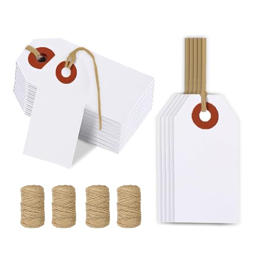 200 Stück 70 x 35 mm große weiße Preisschilder mit befestigter Schnur, Papierschnuranhänger für Preisgestaltung, verstärkte Lochetiketten zum Beschriften von Geschenkkleidung, Inventar 200 Stück 70 x 35 mm große weiße Preisschilder mit befestigter Schnur, Papierschnuranhänger für Preisgestaltung, verstärkte Lochetiketten zum Beschriften von Geschenkkleidung, Inventar von LIUQOBN