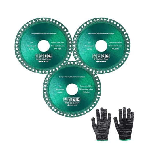 3 x Trennscheiben für Winkelschleifer (100 x 20 x 3,5 mm) und ein Paar Handschuhe, Verbund-Multifunktionssägeblatt für glattes Schneiden, Anfasen und Schleifen aller Materialien von LIUQOBN