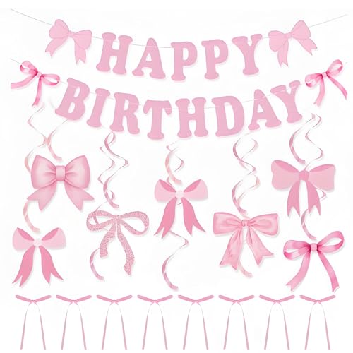 Pinke Geburtstagsdekorationen, Happy Birthday-Banner, Rosa, Schleifendekorationen für Party-Schleifen, Themenparty-Dekor, für Feiern und Veranstaltungen Pinke Geburtstagsdekorationen, Happy Birthday-Banner, Rosa, Schleifendekorationen für Party-Schleifen, Themenparty-Dekor, für Feiern und Veranstaltungen von LIUQOBN