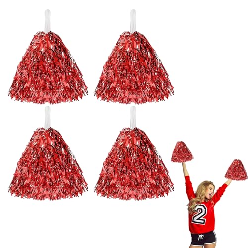 4 Stück Cheerleader Pompons, Pompons Cheerleader, Metallfolie Pompoms Cheerleading, Pom Poms Cheerleading für Sports Wettbewerb Verwendet Karnevalspartys Gymnastik Cheers (Rot) von LIURFLNC