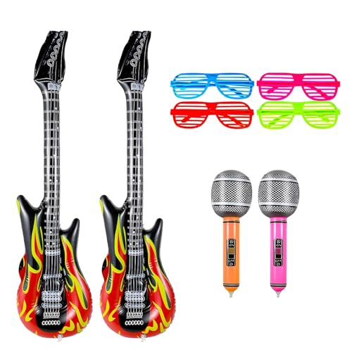 8 Stück Aufblasbare Gitarre, Luftgitarren zum Aufblasen, Rock Toy Musikinstrument Set Shutters Brille Aufblasbares Mikrofon, Flammen Luftgitarre Party Props für Karneval Rock Party 8 Stück Aufblasbare Gitarre, Luftgitarren zum Aufblasen, Rock Toy Musikinstrument Set Shutters Brille Aufblasbares Mikrofon, Flammen Luftgitarre Party Props für Karneval Rock Party von LIURFLNC