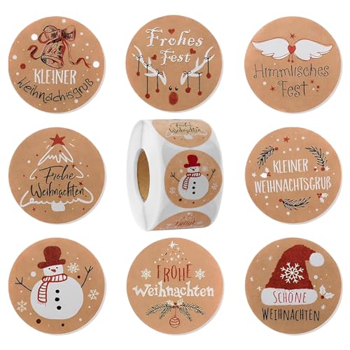 Aufkleber Weihnachten, Kraftpapier Rund Weihnachtsaufkleber im 8 Stil 500 Stück, Weihnachtssticker Selbstklebend, Weihnachtsaufkleber Selbstklebend für Geschenktüten Weihnachtsdeko Aufkleber Weihnachten, Kraftpapier Rund Weihnachtsaufkleber im 8 Stil 500 Stück, Weihnachtssticker Selbstklebend, Weihnachtsaufkleber Selbstklebend für Geschenktüten Weihnachtsdeko von LIURFLNC