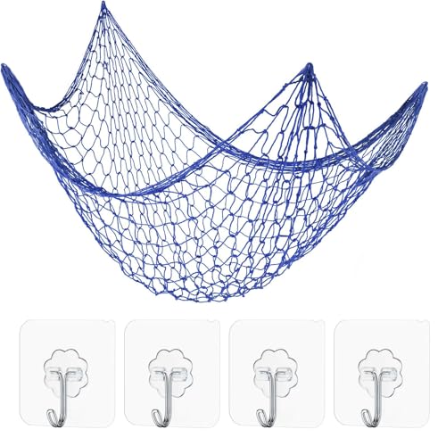 Fischernetz deko, Fischernetz Blau, Deko Fischernetz 200×100 cm Wand Deko im Mittelmeerstil Baumwollseil Fotowand für Room Decoration, Strand Themendekoration von LIURFLNC