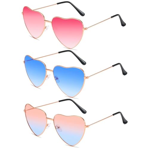 LIURFLNC 3 Paar Sonnenbrille Herzform, Rosarote Brille, Retro Hippie Herz Sonnenbrille, Lustige Herzbrille für Kinder Herren Damen Fasching Party Hippie Chic Foto Requisiten & Kleid Accessoires LIURFLNC 3 Paar Sonnenbrille Herzform, Rosarote Brille, Retro Hippie Herz Sonnenbrille, Lustige Herzbrille für Kinder Herren Damen Fasching Party Hippie Chic Foto Requisiten & Kleid Accessoires von LIURFLNC