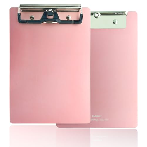 Aluminium-Klemmbrett, Metall, A6, mit Edelstahl-Stifthalter, flaches Profil-Klemmbrett, 20,3 x 13,5 cm, für Schule, Büro, Geschäft, Restaurant, Fabrikbedarf (Rosa, A6-5 x 8) von LIUSHUN