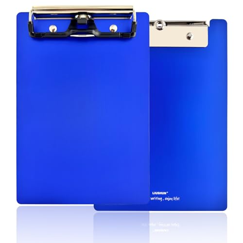 Aluminium-Klemmbrett, Metall, A6, mit Edelstahl-Stifthalter, flaches Profil-Klemmbrett, 20,3 x 13,5 cm, für Schule, Büro, Geschäft, Restaurant, Fabrikbedarf (blau, A6-5 x 8) von LIUSHUN