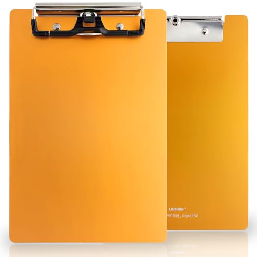 Aluminium-Klemmbrett aus Metall, A5, mit Edelstahl-Stifthalter, flaches Profil-Klemmbrett, 22,9 x 15,2 cm, für Schule, Büro, Geschäft, Medizin, Werkstatt, Fabrikbedarf (Gold, A5) von LIUSHUN