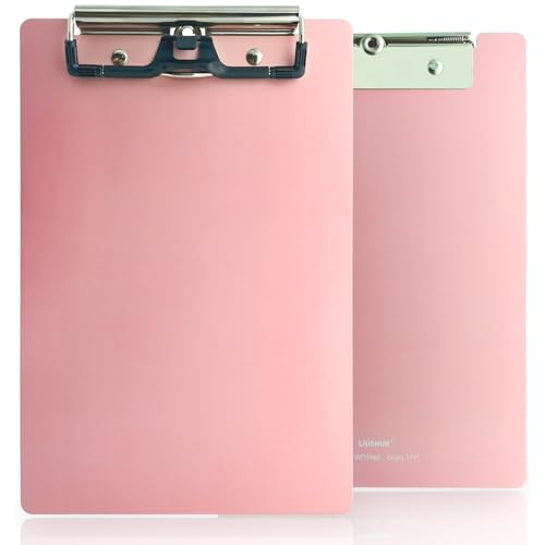 Aluminium-Klemmbrett aus Metall, A5, mit Edelstahl-Stifthalter, flaches Profil-Klemmbrett, 22,9 x 15,2 cm, für Schule, Büro, Geschäft, Medizin, Werkstatt, Fabrikbedarf (Rosa, A5) von LIUSHUN