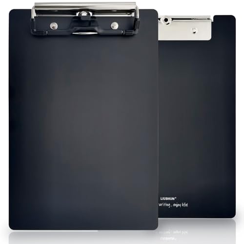 Aluminium-Klemmbrett aus Metall, A5 mit Edelstahl-Stifthalter, flaches Profil-Klemmbrett, 22,9 x 15,2 cm, für Schule, Büro, Geschäft, Medizin, Werkstatt, Fabrikbedarf (Schwarz, A5) von LIUSHUN