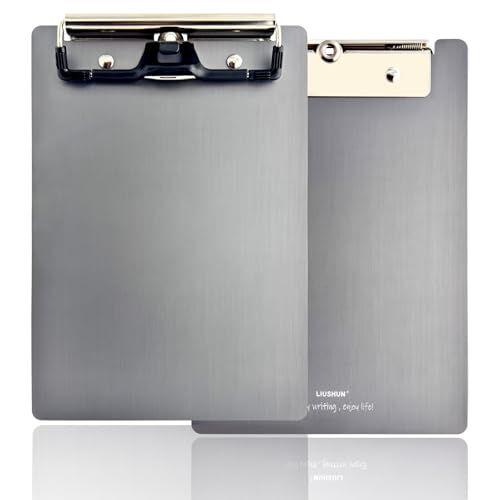 Aluminium-Klemmbrett aus Metall, A6, mit Edelstahl-Stifthalter, flaches Profil-Klemmbrett, 20,3 x 13,5 cm, für Schule, Büro, Geschäft, Restaurant, Fabrikbedarf (grau, A6-5 x 8) von LIUSHUN