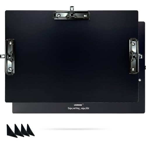 Klemmbrett aus Aluminium, 28,9 x 43,2 cm, A3, Metall, Edelstahl, hängbar, mit 3 Clips, Kunststifthalter, extra großes Klemmbrett für Business, Mediziner, Werkstatt (Schwarz, A3) von LIUSHUN