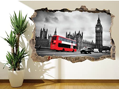 Schwarz-weißes London mit rotem Bus Wandtattoo Wandbild London Schwarz-weißes London mit rotem Bus Wandtattoo Wandbild London von LIUWW