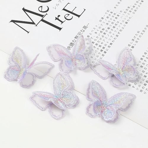 LIUXIN 20 Stück Doppelstickerei Schmetterling Spitzenapplikation zum Aufnähen auf Brauthochzeitsabend Organza Patch Handarbeit Bastelblume von LIUXIN