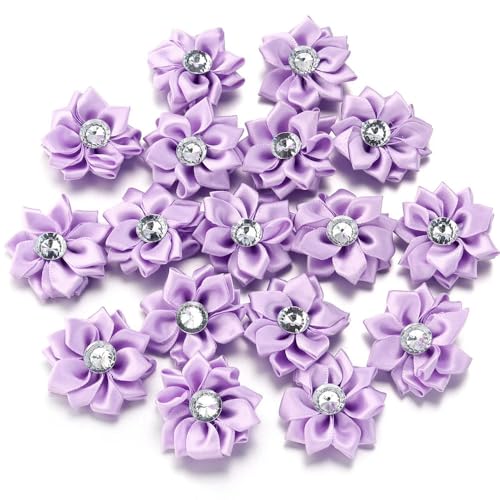 LIUXIN 20 Stücke/Lot Mini Satinband Blumen 4 cm Multicolor Strass Handgemachte Blume für DIY Haarspange Kleidung Dekoration von LIUXIN