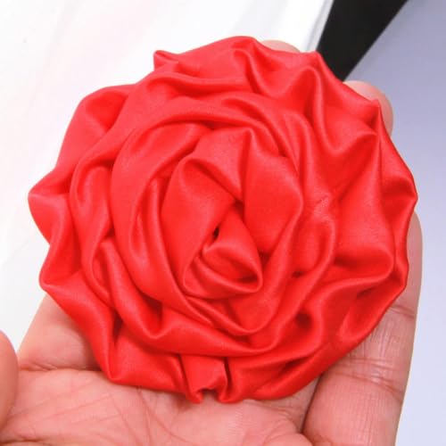 LIUXIN 5 Stück 7,5 cm handgefertigte Rosen aus Satinstoff, künstliche Blumen für Hochzeit, Braut, Kleid, Kleidung, Hüte, Dekoration, Stirnband von LIUXIN