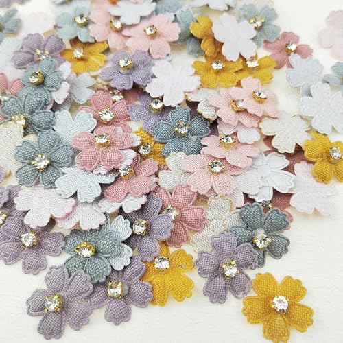 LIUXIN Blume mit Strass-Applikation für Kleidung, Hut-Nähflicken, DIY-Haarspangen, Schleifen-Dekor-Accessoires, 2,3 cm, 50 Stück, von LIUXIN
