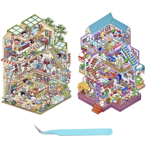 LIUYIDM 2 Sätze DIY 3D Hausaufkleber Set Typ E, Enthält eine Pinzette 3D Sticker Scene, Kreativer Stressabbau Für Kinder, Erwachsene, Sticker Therapy, Kreative Szene Spaß Stacking(Version 2.0) von LIUYIDM