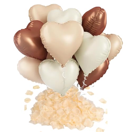 Valentinstag-Deko-Set 1000 Dunkelrote RosenbläTter 18 Zoll Herzballon RosenbläTter Herzluftballons Folienballon,Geeignet Romantik, Verlobung,Heiratsantrag Deko, Valentinstag Dekoration (Braun) von LIUYIDM