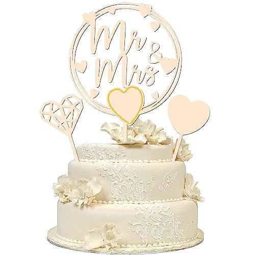 LIVESTN 3 Stück Holz Tortendeko Cake Topper Hochzeit Mr & Mrs Deko Hochzeit Torte Holz Herz Kuchen Topper Hochzeitstorte Topper Tortendeko Hochzeit für Hochzeit Jubiläum Verlobung von LIVESTN