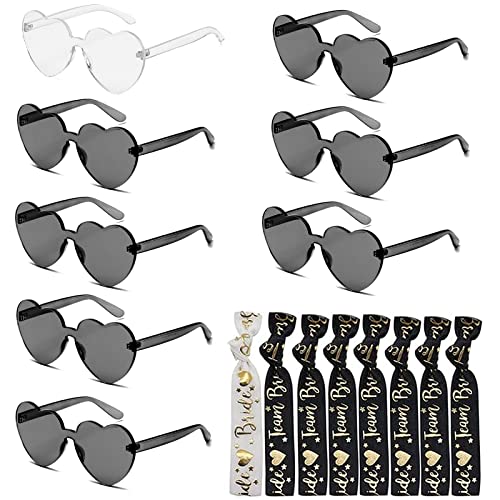 LIVESTN JGA Brille Team Braut Armbänder 8 Paar JGA Herz Party Brillen mit 8 Bride Team Bride Armbänder Bride Herz Brille JGA Partybrillen Set Team Braut Brille für JGA Hochzeit Geburtstag Party von LIVESTN