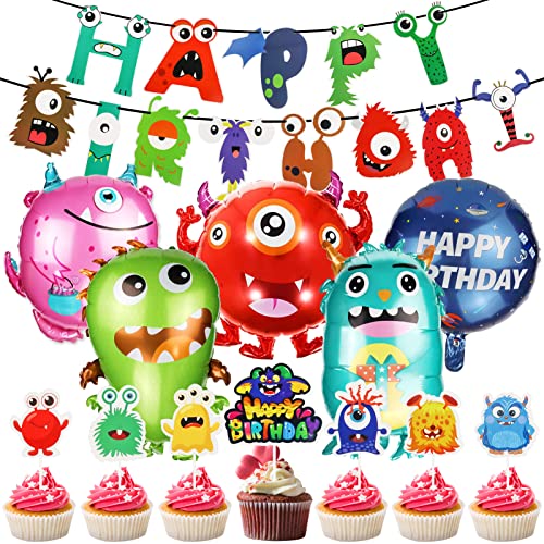 Monster Party Luftballons Deko,Geburtstags Dekoration Monster Luftballons,mit Monster Alles Gute zum Geburtstag Banner, Monster Kuchendeckel,Für Kinder Geburtstags Dekoration von LIVESTN