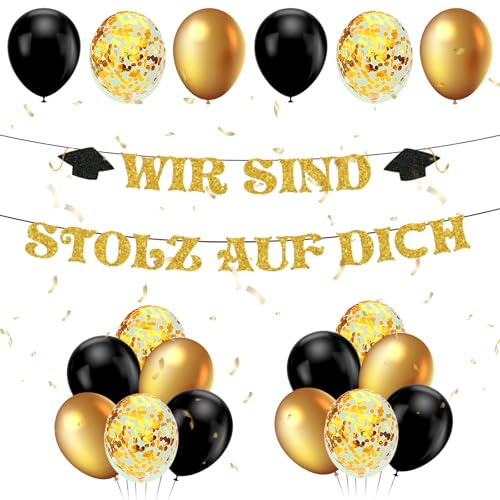 Abschluss Deko 2025 Set – Wir sind stolz auf Dich Girlande Banner & 18 Schwarz Gold Konfetti Luftballons – Abitur Bachelor Schulabschluss Graduation Party Deko für Abschlussfeier Abschluss Deko 2025 Set – Wir sind stolz auf Dich Girlande Banner & 18 Schwarz Gold Konfetti Luftballons – Abitur Bachelor Schulabschluss Graduation Party Deko für Abschlussfeier von LIVESTN