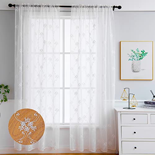 LIVETTY Rod Pocket Voile Vorhänge Gardinen 2er Set 3D Bestickte Länge Fenster Vorhänge Dekorative Vorhänge für Küche Schlafzimmer Cafe Wohnzimmer Luftig Dekoschal für Schlafzimmer-132 X 213 cm Weiß-A LIVETTY Rod Pocket Voile Vorhänge Gardinen 2er Set 3D Bestickte Länge Fenster Vorhänge Dekorative Vorhänge für Küche Schlafzimmer Cafe Wohnzimmer Luftig Dekoschal für Schlafzimmer-132 X 213 cm Weiß-A von LIVETTY