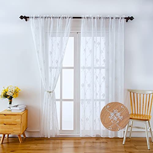 LIVETTY Rod Pocket Voile Vorhänge Gardinen 2er Set 3D Bestickte Länge Fenster Vorhänge Dekorative Vorhänge für Küche Schlafzimmer Cafe Wohnzimmer Luftig Dekoschal für Schlafzimmer-132 X 260 cm Weiß-A LIVETTY Rod Pocket Voile Vorhänge Gardinen 2er Set 3D Bestickte Länge Fenster Vorhänge Dekorative Vorhänge für Küche Schlafzimmer Cafe Wohnzimmer Luftig Dekoschal für Schlafzimmer-132 X 260 cm Weiß-A von LIVETTY