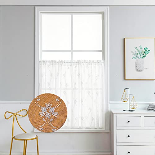 Rod Pocket Voile Vorhänge Gardinen 2er Set 3D Bestickte Kurze Halbe Fenster Vorhänge Dekorative Vorhänge für Küche Schlafzimmer Cafe Wohnzimmer Luftig Dekoschal für Schlafzimmer-132 X 137 CM Weiß-A Rod Pocket Voile Vorhänge Gardinen 2er Set 3D Bestickte Kurze Halbe Fenster Vorhänge Dekorative Vorhänge für Küche Schlafzimmer Cafe Wohnzimmer Luftig Dekoschal für Schlafzimmer-132 X 137 CM Weiß-A von LIVETTY
