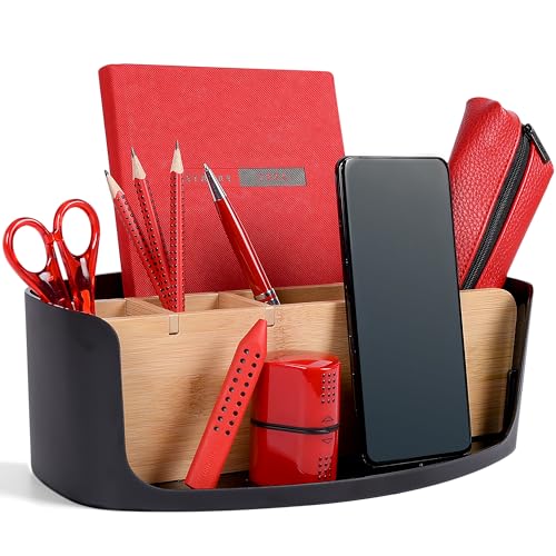 LIVONDO ECO Schreibtisch Organizer | Tisch- Büro- Kosmetik- Organizer | Handy & Tablet Halterung | Stiftehalter Schreibtisch | Briefablage| Büro Organizer | home office storage (Ellipse, schwarz) von LIVONDO