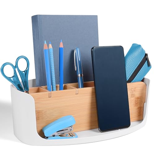 LIVONDO ECO Schreibtisch Organizer | Tisch- Büro- Kosmetik- Organizer | Handy & Tablet Halterung | Stiftehalter Schreibtisch | Briefablage| Büro Organizer | home office storage (Ellipse, weiß) von LIVONDO