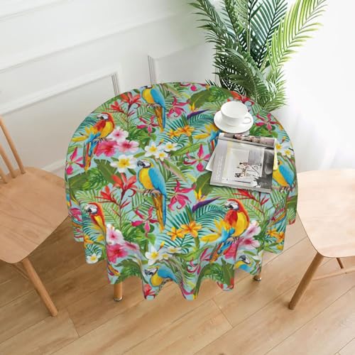 LIXLZH Runde Tischdecke mit tropischen Pflanzen und Papageien, für drinnen und draußen, geeignet für Esstische, Versammlungen LIXLZH Runde Tischdecke mit tropischen Pflanzen und Papageien, für drinnen und draußen, geeignet für Esstische, Versammlungen von LIXLZH