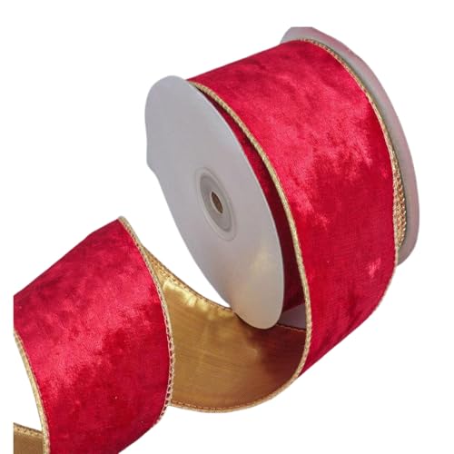 LIXSAZSE Rotes Baumband mit Draht, Samt, breit, 9,1 m, Weihnachtsdekoration, Polyester, rotes Band für Weihnachtsbaum, rotes Drahtband, A von LIXSAZSE