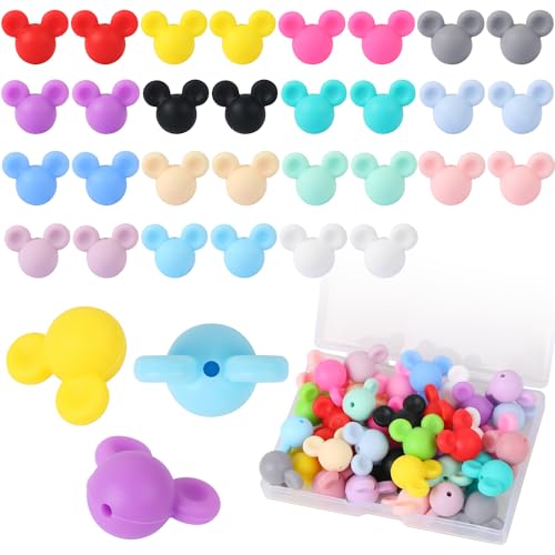 30 Stück Mauskopf-Silikonperlen für Schmuckherstellung, LIYDE bunte Silikonperlen für Stifte, Silikonperlen mit Box, Mauskopf-förmige Abstandshalter, lose Perlen für Heimwerker, Handwerk, Armbänder, 30 Stück Mauskopf-Silikonperlen für Schmuckherstellung, LIYDE bunte Silikonperlen für Stifte, Silikonperlen mit Box, Mauskopf-förmige Abstandshalter, lose Perlen für Heimwerker, Handwerk, Armbänder, von LIYDE