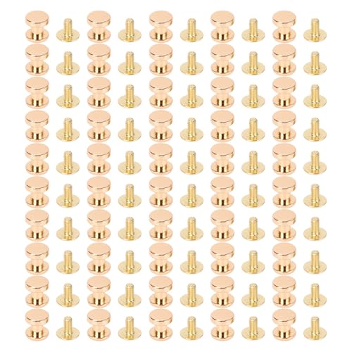 50 Set flache Kopfschraubenstollen für Lederbeutelschuhe Kleidung, langlebige Zinklegierung Nieten Kit 8mm (Gold) von LIYJTK