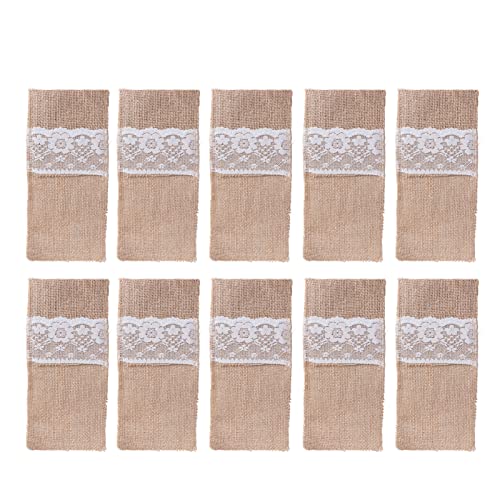 LIYJTK 10pcs Sackleinen Castlery -Tasche mit Spitzenausstattung Tischhalter für Hochzeitsfeierdekoration LIYJTK 10pcs Sackleinen Castlery -Tasche mit Spitzenausstattung Tischhalter für Hochzeitsfeierdekoration von LIYJTK