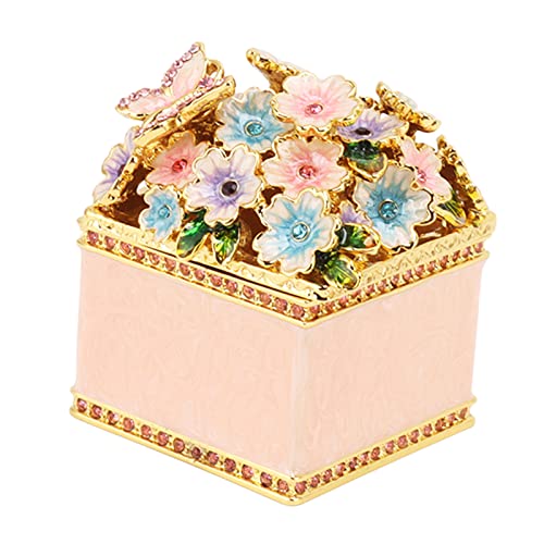 LIYJTK Dekorative Schmuckschatulle aus Zinklegierung, Vintage-Schmuckschatulle, kleine Schmuckaufbewahrung, Emaille-Aufbewahrungsbox mit Scharnier, für Ringe, Ohrringe, Halskette, rund LIYJTK Dekorative Schmuckschatulle aus Zinklegierung, Vintage-Schmuckschatulle, kleine Schmuckaufbewahrung, Emaille-Aufbewahrungsbox mit Scharnier, für Ringe, Ohrringe, Halskette, rund von LIYJTK