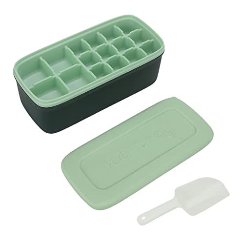 LIYJTK Eiswürfel -Tablett Büro Haus Weich wiederverwendbares Silikon -Eiswürfel Schimmel große Kapazität Eismaschine mit Deckeleisschaufel (Eisgitter-Set-Box-Green) von LIYJTK