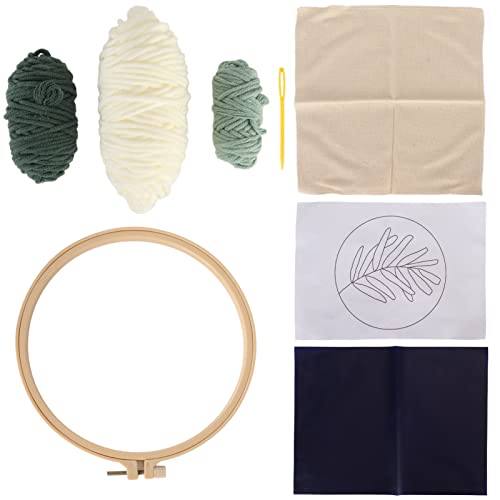 Punch Needle Kit, grüne Blätter, einfache Bedienung, glänzender Rahmen, 7,9 Zoll Stickrahmen, halbfertiger Stickstarter für Anfänger von LIYJTK