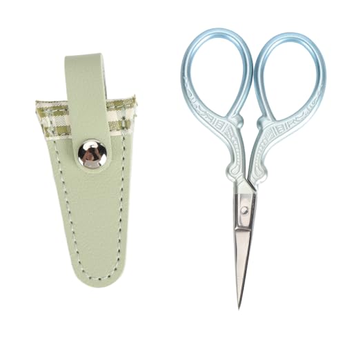 Stickerei Schere Edelstahl Set Nähen Strick Handwerk PU-Leder Abdeckung (Senfgrüne Plaidabdeckung und grüner Gradient) von LIYJTK