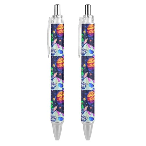 LIYvde Astronaut Aliens Pizza, einziehbarer Kugelschreiber, glattes Schreiben, Gelschreiber, 0,5 mm, feine schwarze Tinte, Bürobedarf, 2 Stück von LIYvde