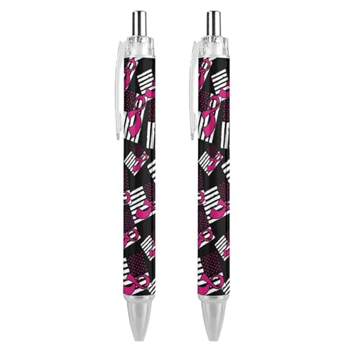LIYvde Awareness Ribbon Breast C-ancer Flagge, einziehbarer Kugelschreiber, glattes Schreiben, Gelschreiber, 0,5 mm, feine schwarze Tinte, Bürobedarf, 2 Stück von LIYvde