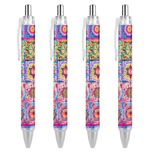 LIYvde Bunte böhmische Blumen, einziehbarer Kugelschreiber, glattes Schreiben, Gelschreiber, 0,5 mm, feine schwarze Tinte, Bürobedarf, 4 Stück von LIYvde