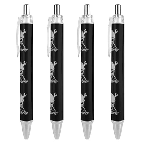 LIYvde Iron Worker Totenkopf-Kugelschreiber, einziehbar, 0,5 mm, für Damen und Herren, Büro, 4 Stück von LIYvde