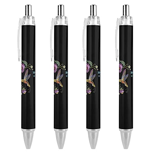 LIYvde Kugelschreiber mit Blumen, Kolibris, einziehbar, für Männer und Frauen, Büro, Geschenk, 4 Stück von LIYvde