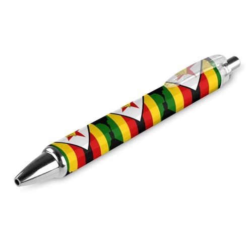 LIYvde Kugelschreiber mit Flaggenkarte von Simbabwe, lustig, gemustert, einziehbar, schwarz, runder Schaft, feine Spitze, 0,5 mm, 1 Stück von LIYvde