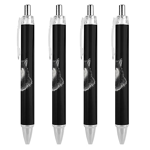 LIYvde Kugelschreiber mit Sibirischem Huskykopf, einziehbarer Stift, Arbeitsstifte, Rollkugelschreiber für Büro, Zuhause, 4 Stück von LIYvde