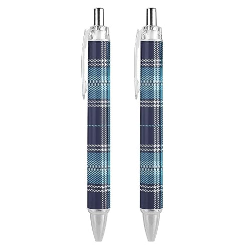 LIYvde Kugelschreiber mit blauem Schottenkaro, einziehbarer Stift, Arbeitsstifte, Rollkugelschreiber für Büro, Zuhause, 2 Stück von LIYvde