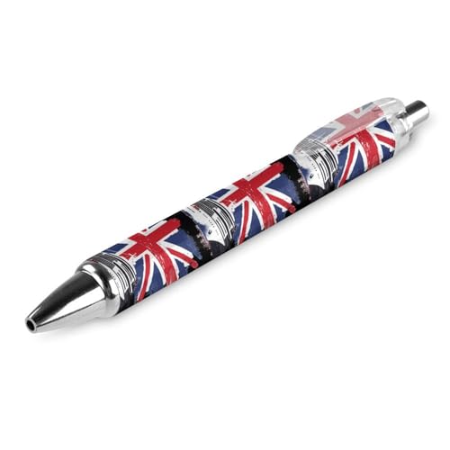 LIYvde Kugelschreiber mit britischer Flagge, lustig, gemustert, einziehbar, schwarz, runder Schaft, feine Spitze, 0,5 mm, 1 Stück von LIYvde